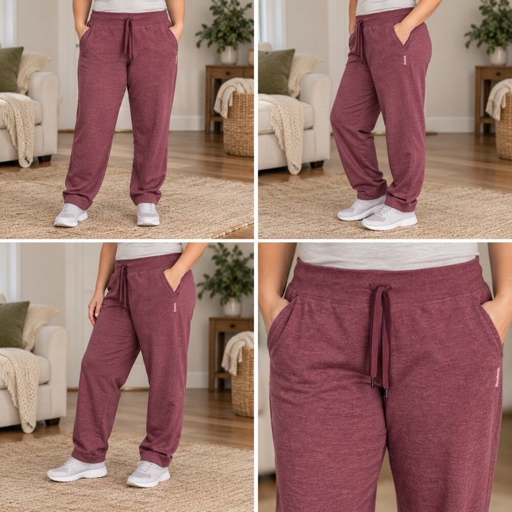 Reebok Sweatpants Womens XL Burgundy Maroon Drawstring Athletic Lounge Pants